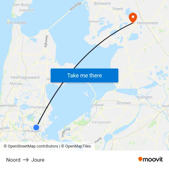 Noord to Joure map