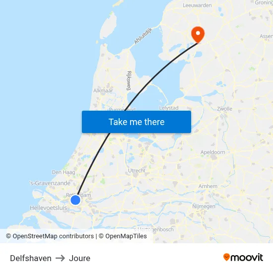 Delfshaven to Joure map