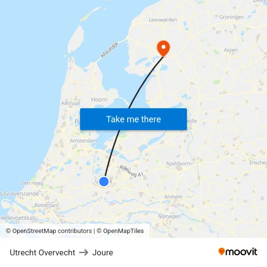 Utrecht Overvecht to Joure map