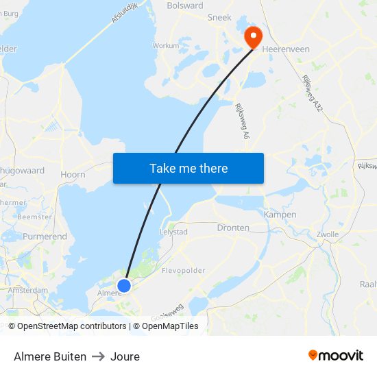 Almere Buiten to Joure map