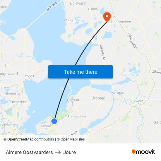 Almere Oostvaarders to Joure map