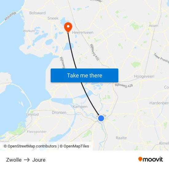 Zwolle to Joure map