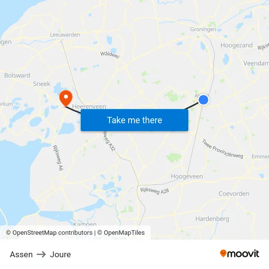 Assen to Joure map