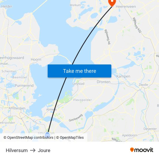 Hilversum to Joure map