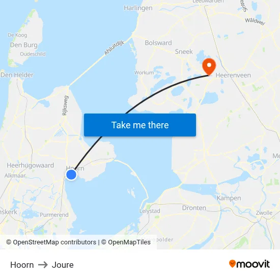 Hoorn to Joure map
