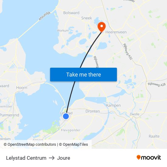 Lelystad Centrum to Joure map