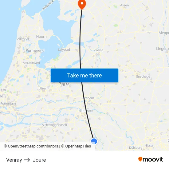 Venray to Joure map