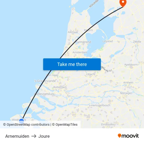 Arnemuiden to Joure map