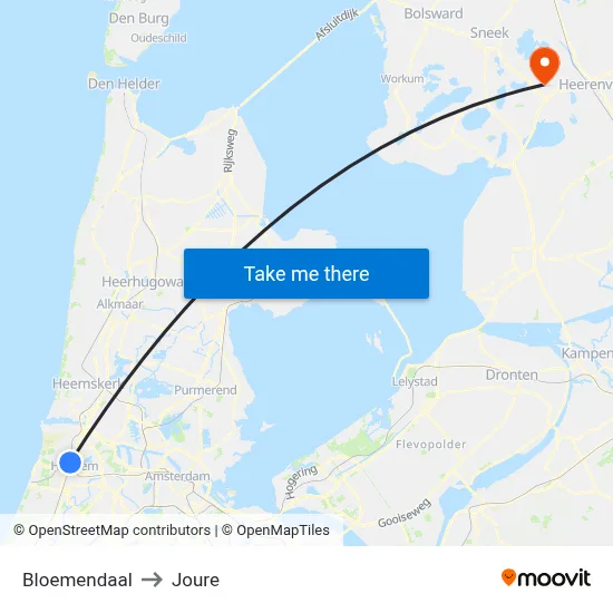 Bloemendaal to Joure map