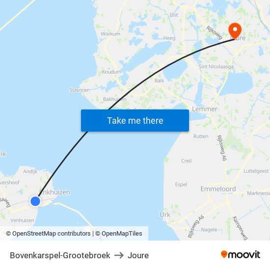 Bovenkarspel-Grootebroek to Joure map