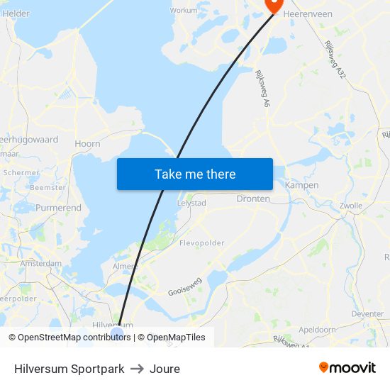 Hilversum Sportpark to Joure map