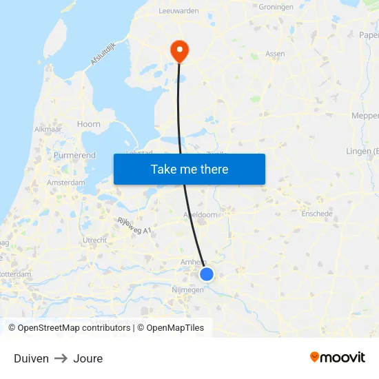Duiven to Joure map