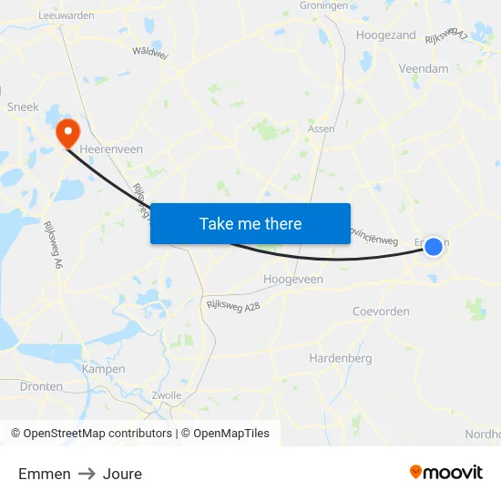 Emmen to Joure map
