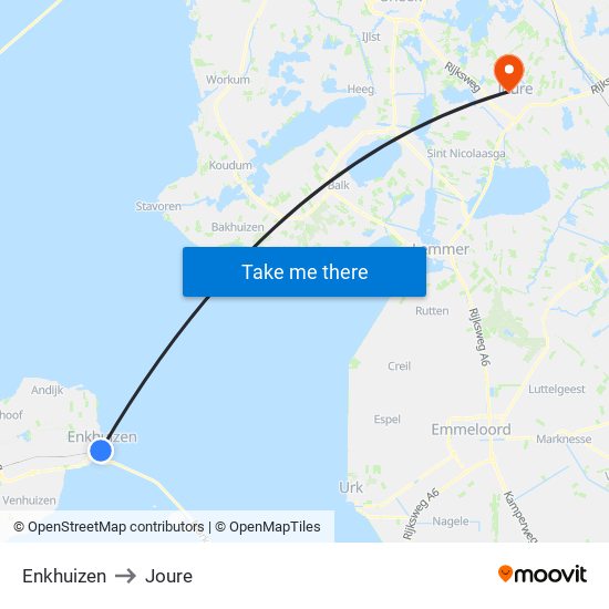 Enkhuizen to Joure map
