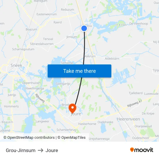 Grou-Jirnsum to Joure map