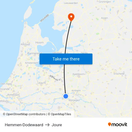 Hemmen-Dodewaard to Joure map