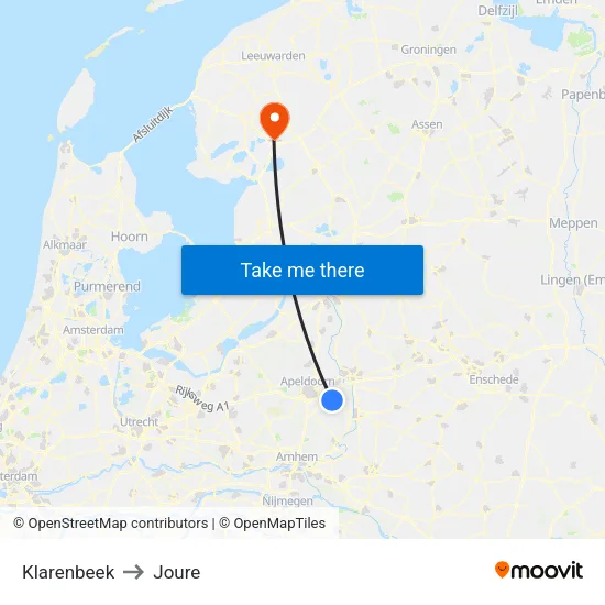 Klarenbeek to Joure map