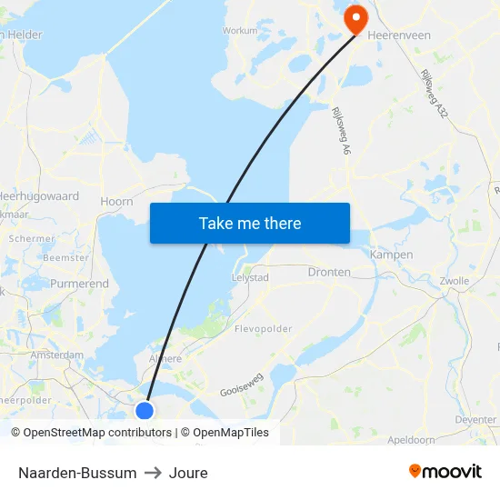 Naarden-Bussum to Joure map