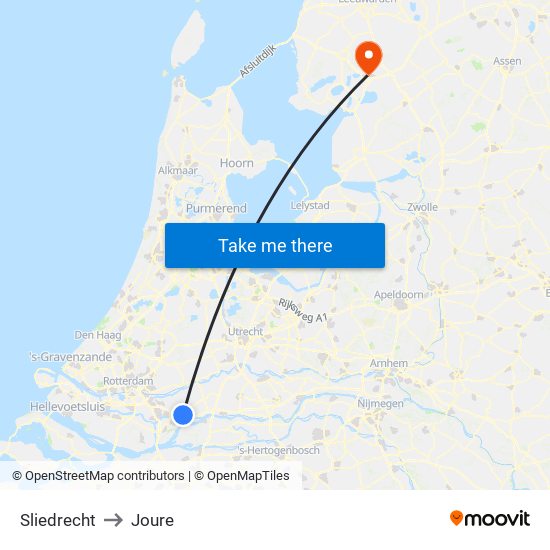 Sliedrecht to Joure map