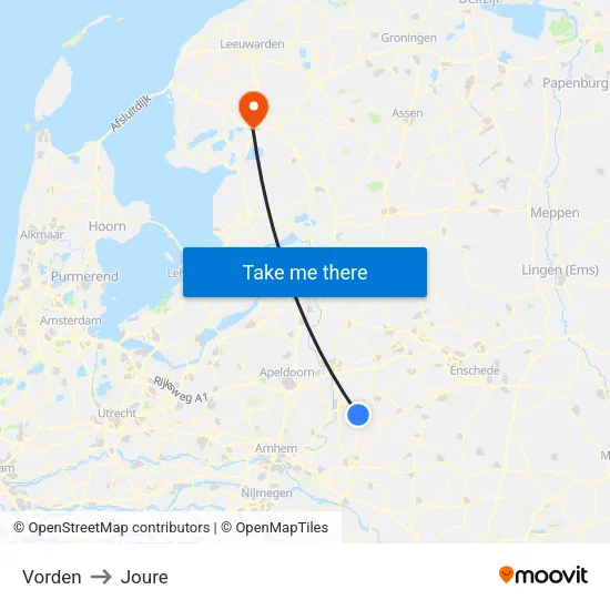 Vorden to Joure map