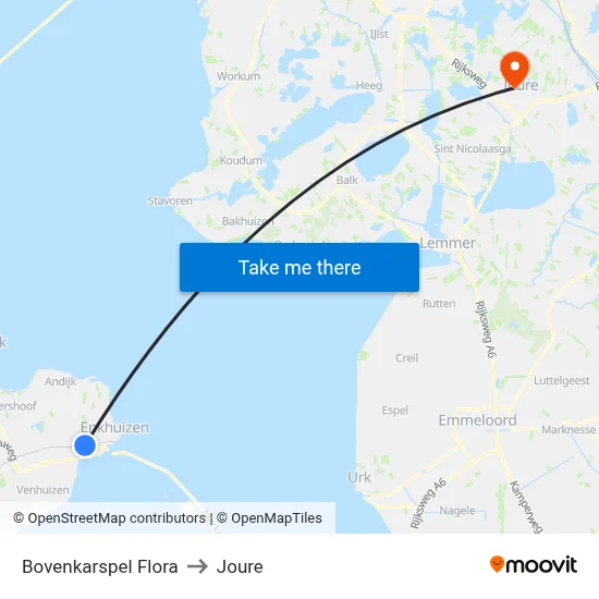 Bovenkarspel Flora to Joure map