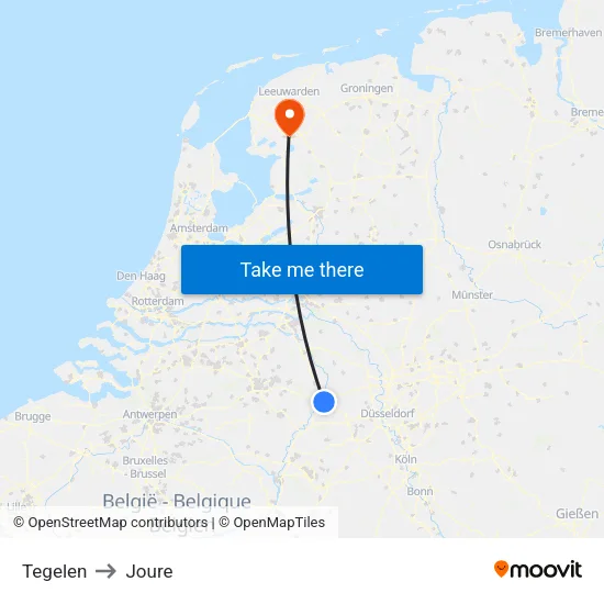Tegelen to Joure map
