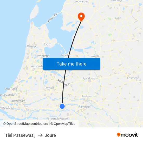 Tiel Passewaaij to Joure map