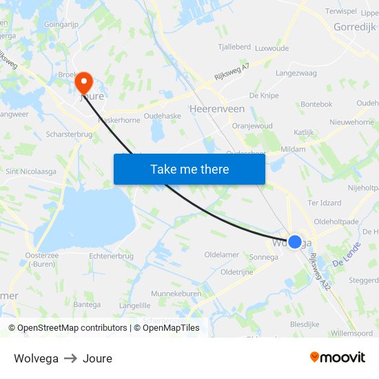 Wolvega to Joure map