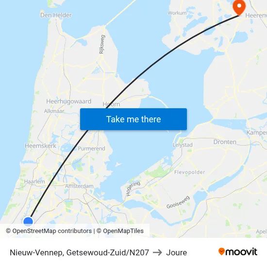 Nieuw-Vennep, Getsewoud-Zuid/N207 to Joure map