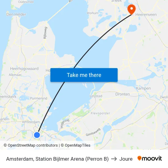 Amsterdam, Station Bijlmer Arena (Perron B) to Joure map