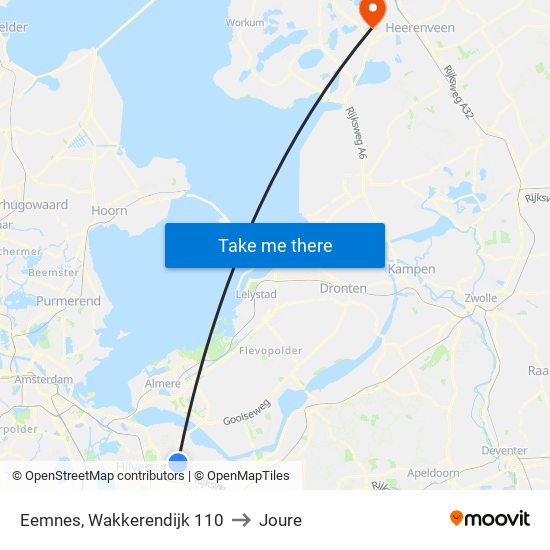 Eemnes, Wakkerendijk 110 to Joure map