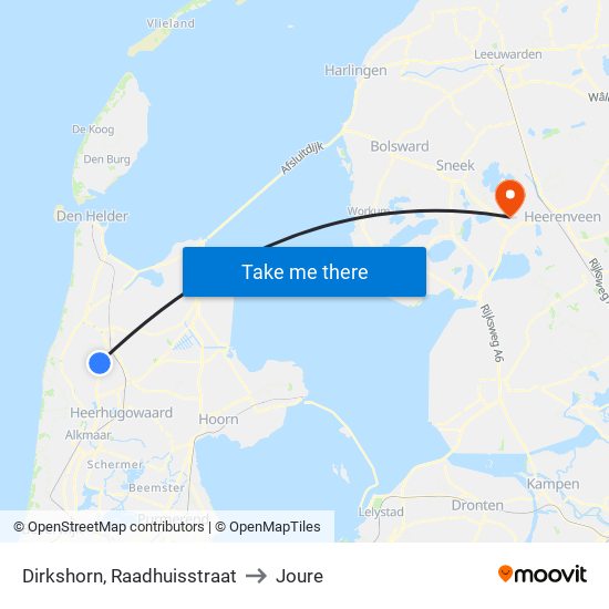 Dirkshorn, Raadhuisstraat to Joure map