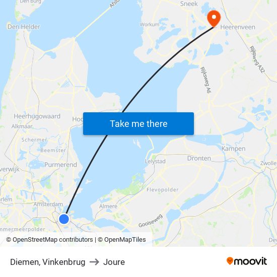 Diemen, Vinkenbrug to Joure map