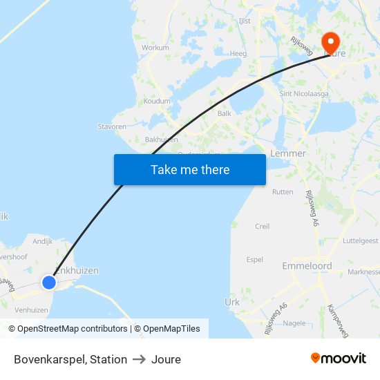 Bovenkarspel, Station to Joure map