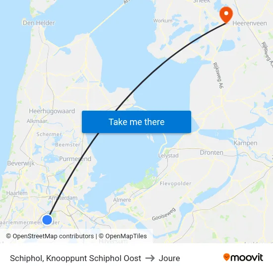 Schiphol, Knooppunt Schiphol Oost to Joure map