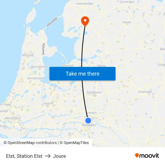Elst, Station Elst to Joure map