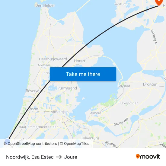 Noordwijk, Esa Estec to Joure map
