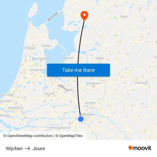 Wijchen to Joure map