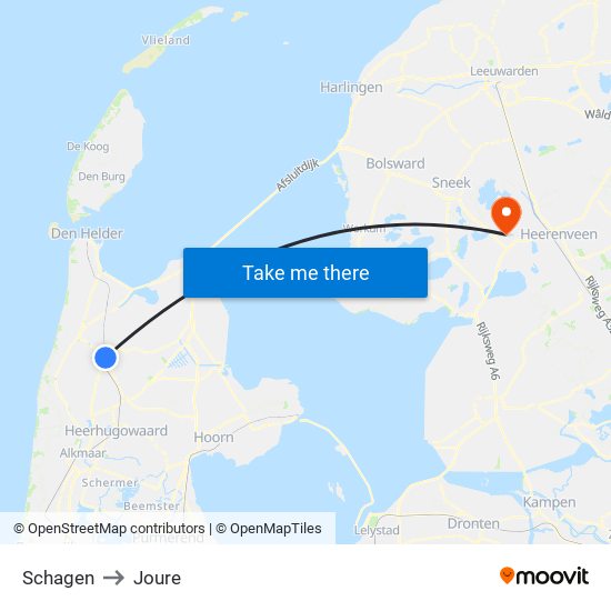 Schagen to Joure map