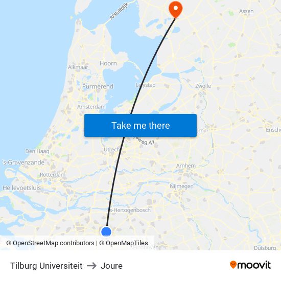 Tilburg Universiteit to Joure map