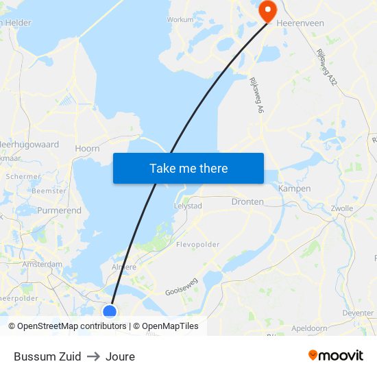 Bussum Zuid to Joure map
