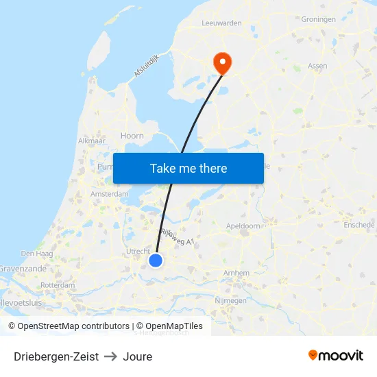 Driebergen-Zeist to Joure map