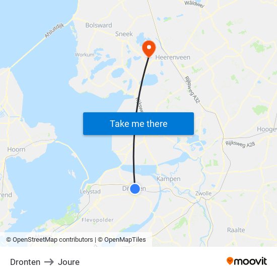 Dronten to Joure map