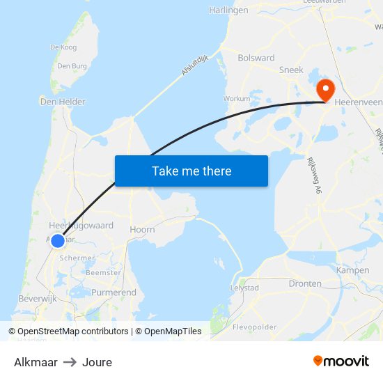 Alkmaar to Joure map