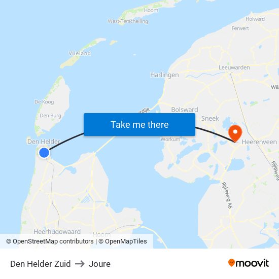 Den Helder Zuid to Joure map