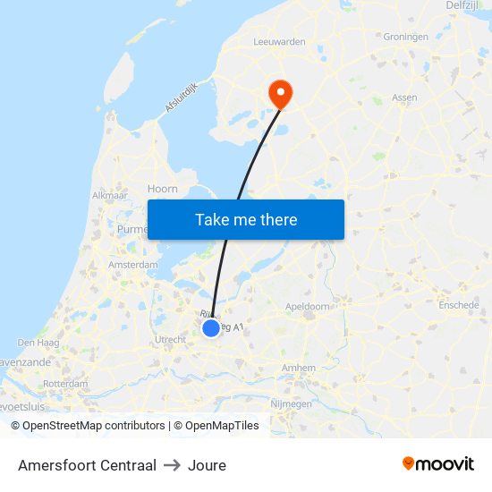 Amersfoort Centraal to Joure map