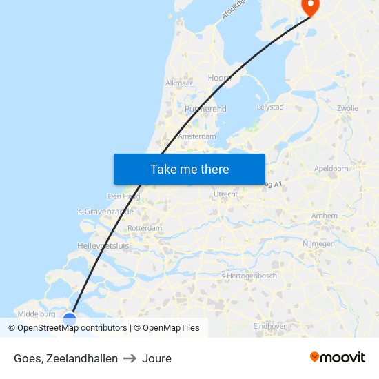 Goes, Zeelandhallen to Joure map