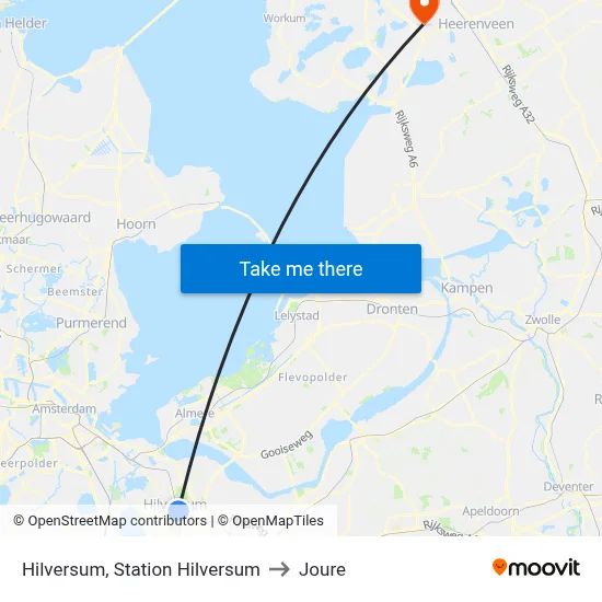 Hilversum, Station Hilversum to Joure map