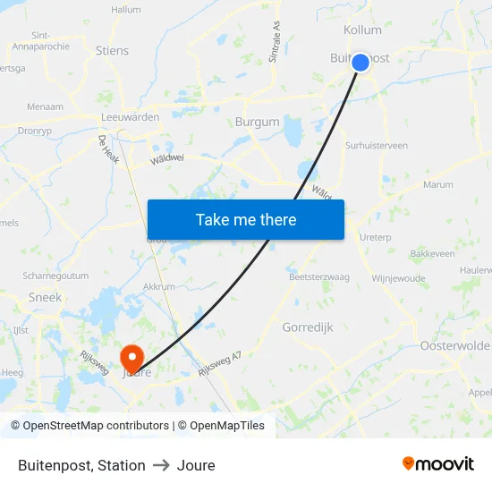 Buitenpost, Station to Joure map