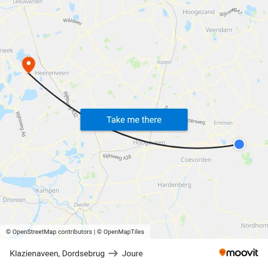 Klazienaveen, Dordsebrug to Joure map
